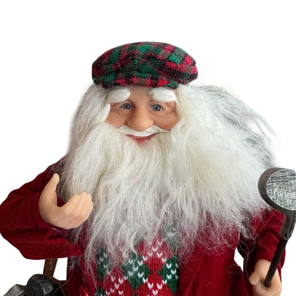 Big 17.25" Joyous Golf Golfer Santa Figure Bringing Holiday Cheer - Picture 6 of 8
